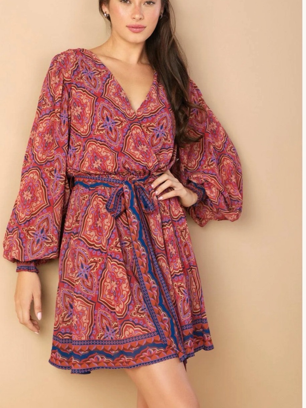 Flying Tomato Be Better Boho Kaleidoscope Woven Mini Dress L